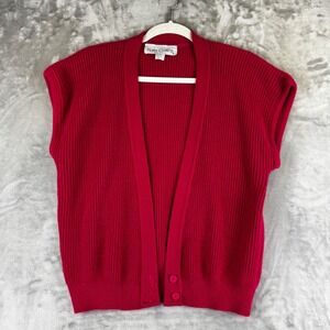 Kate Collins Sweater Vest Womens OS Red Ribbed Knit Button Front Vintage (1528)